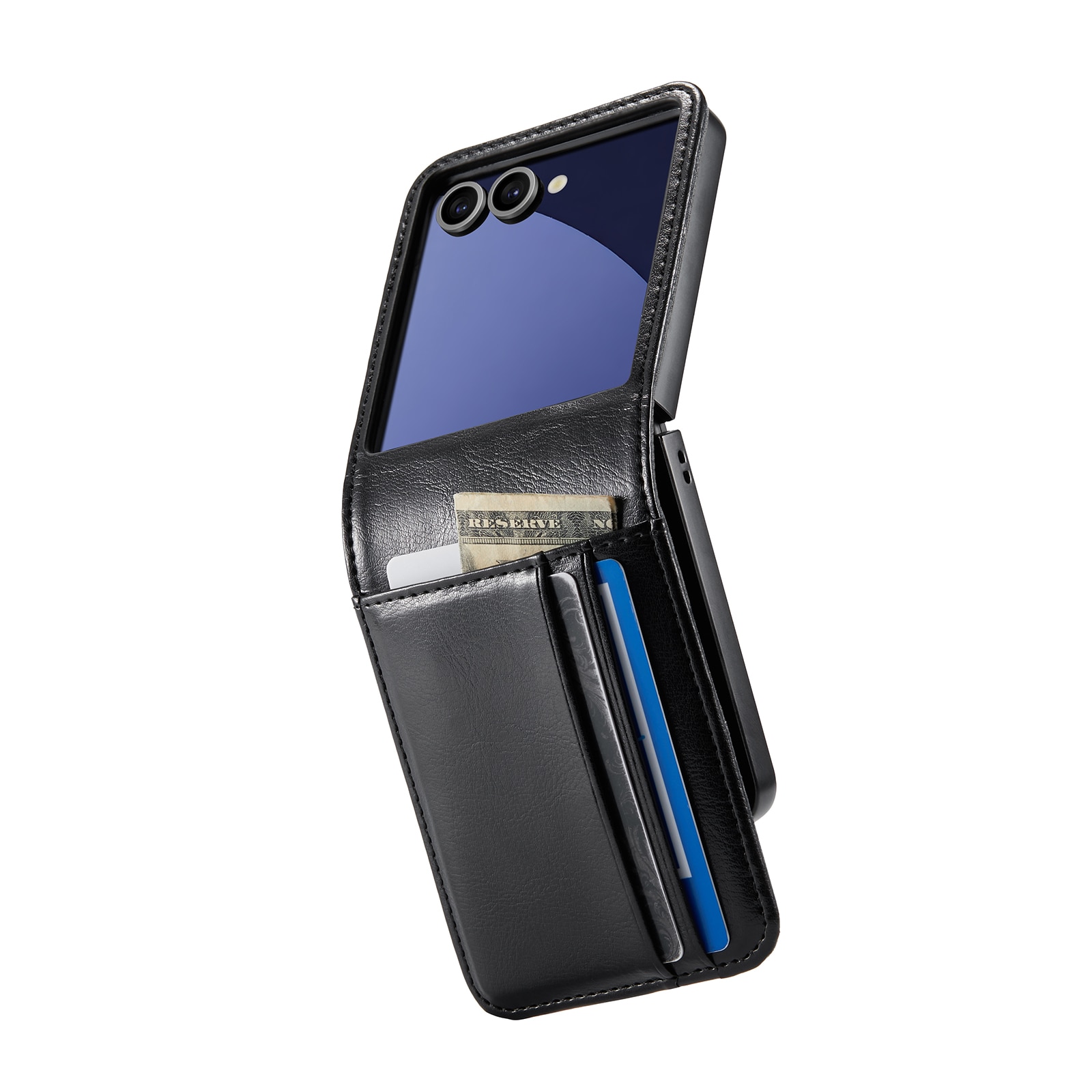 Custodia a portafoglio in vera pelle Samsung Galaxy Z Flip 7, Nero