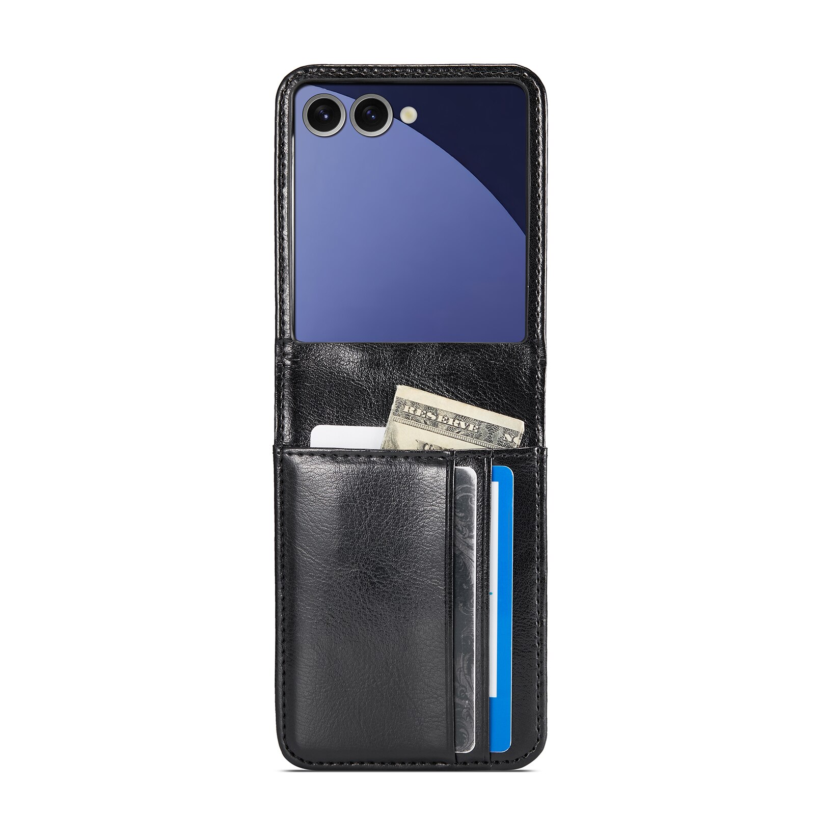 Custodia a portafoglio in vera pelle Samsung Galaxy Z Flip 7, Nero