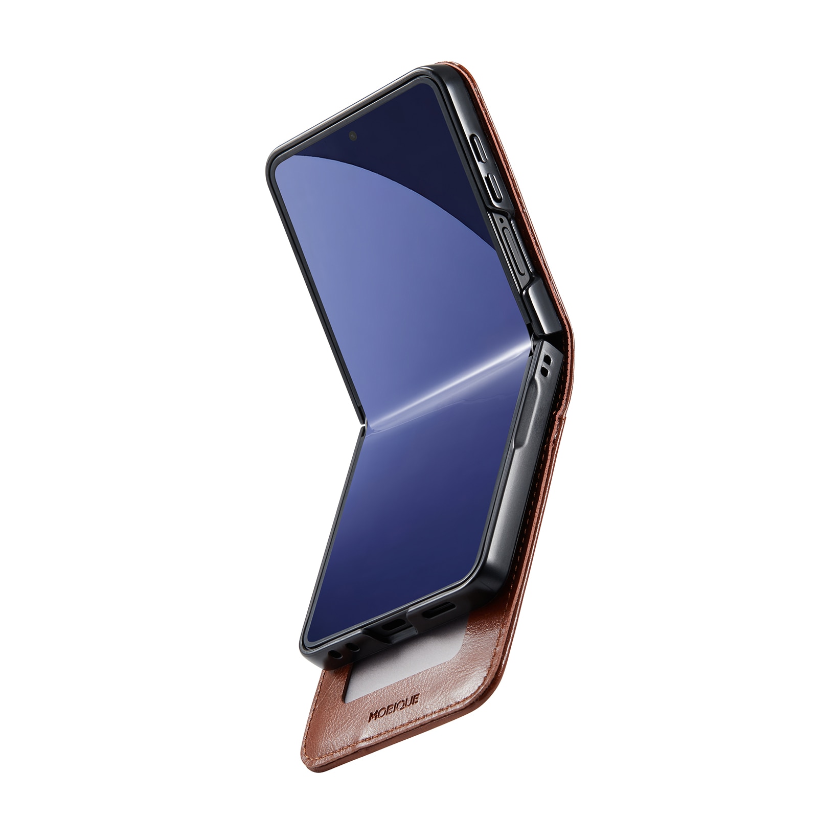 Custodia a portafoglio in vera pelle Samsung Galaxy Z Flip 7, Cognac