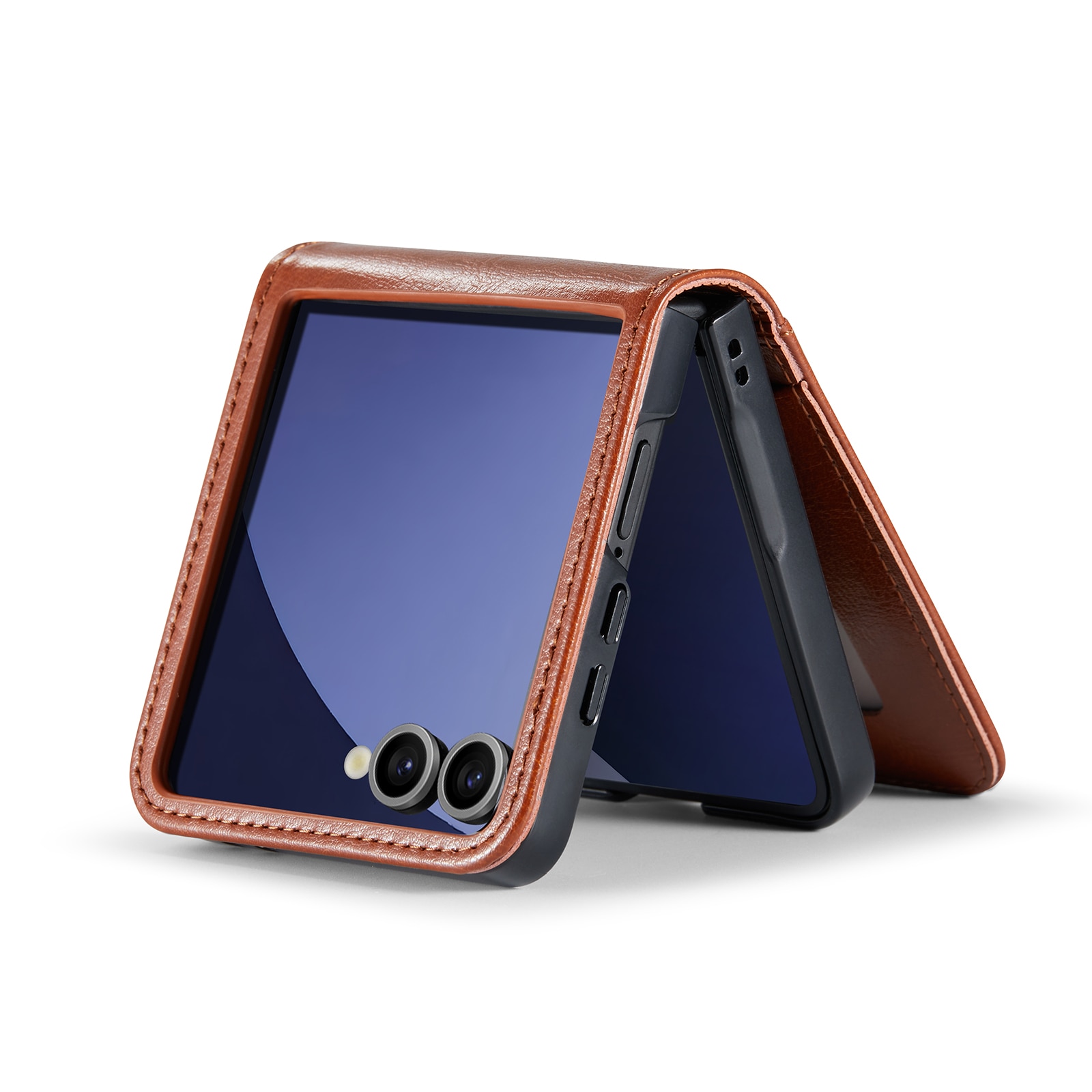 Custodia a portafoglio in vera pelle Samsung Galaxy Z Flip 7, Cognac