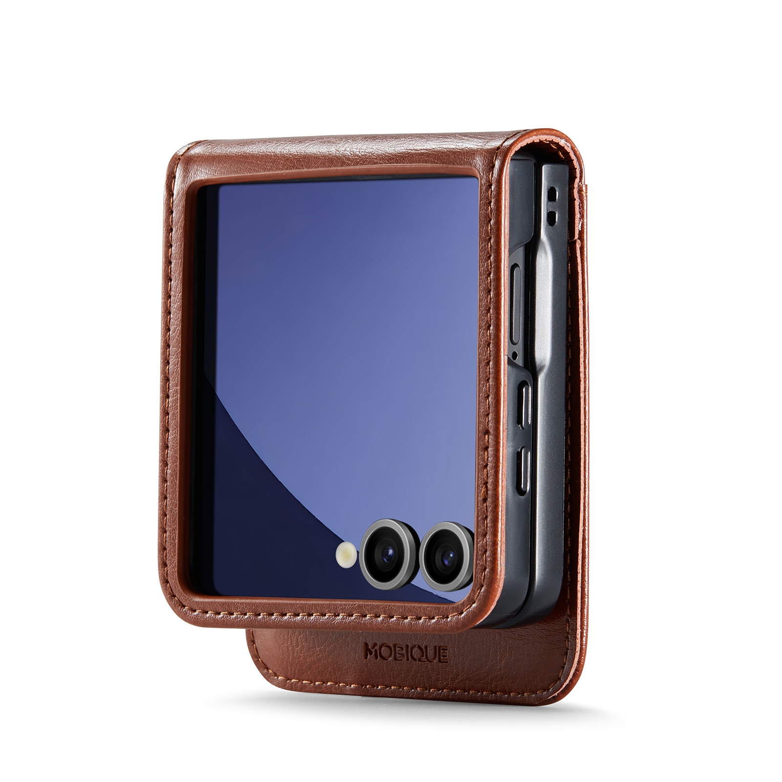 Custodia a portafoglio in vera pelle Samsung Galaxy Z Flip 7, Cognac