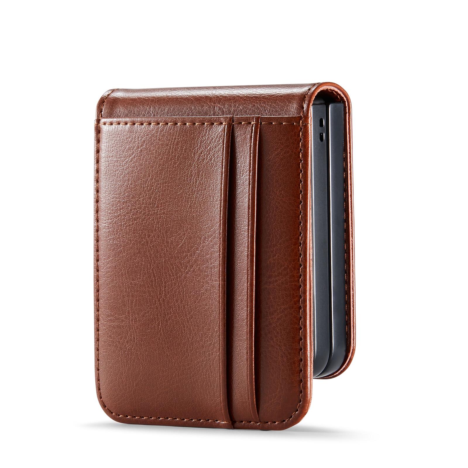 Custodia a portafoglio in vera pelle Samsung Galaxy Z Flip 7, Cognac