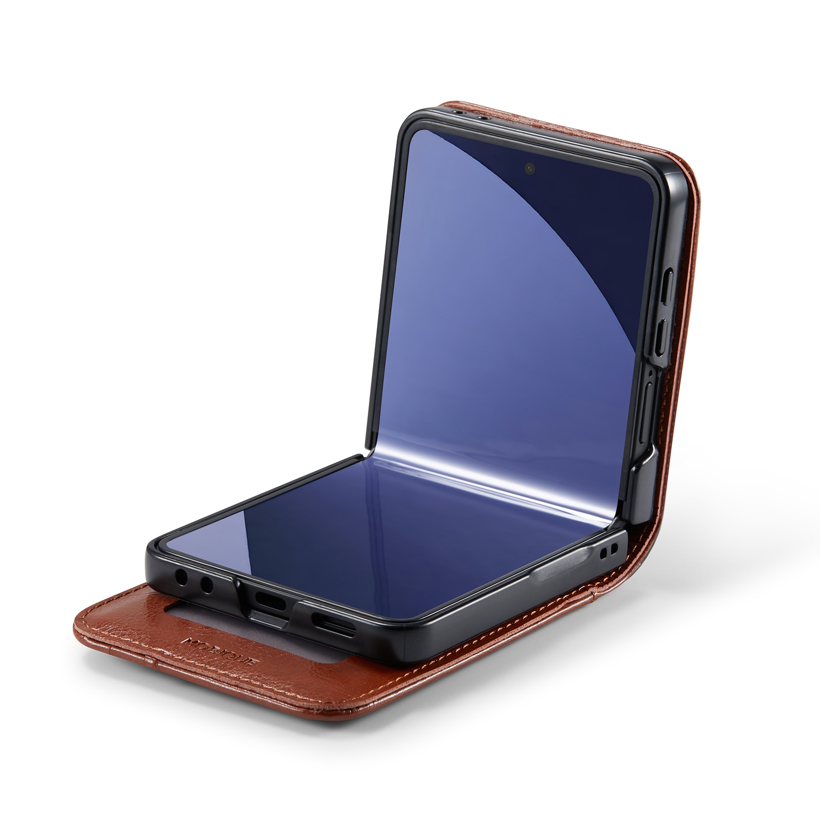 Custodia a portafoglio in vera pelle Samsung Galaxy Z Flip 7, Cognac