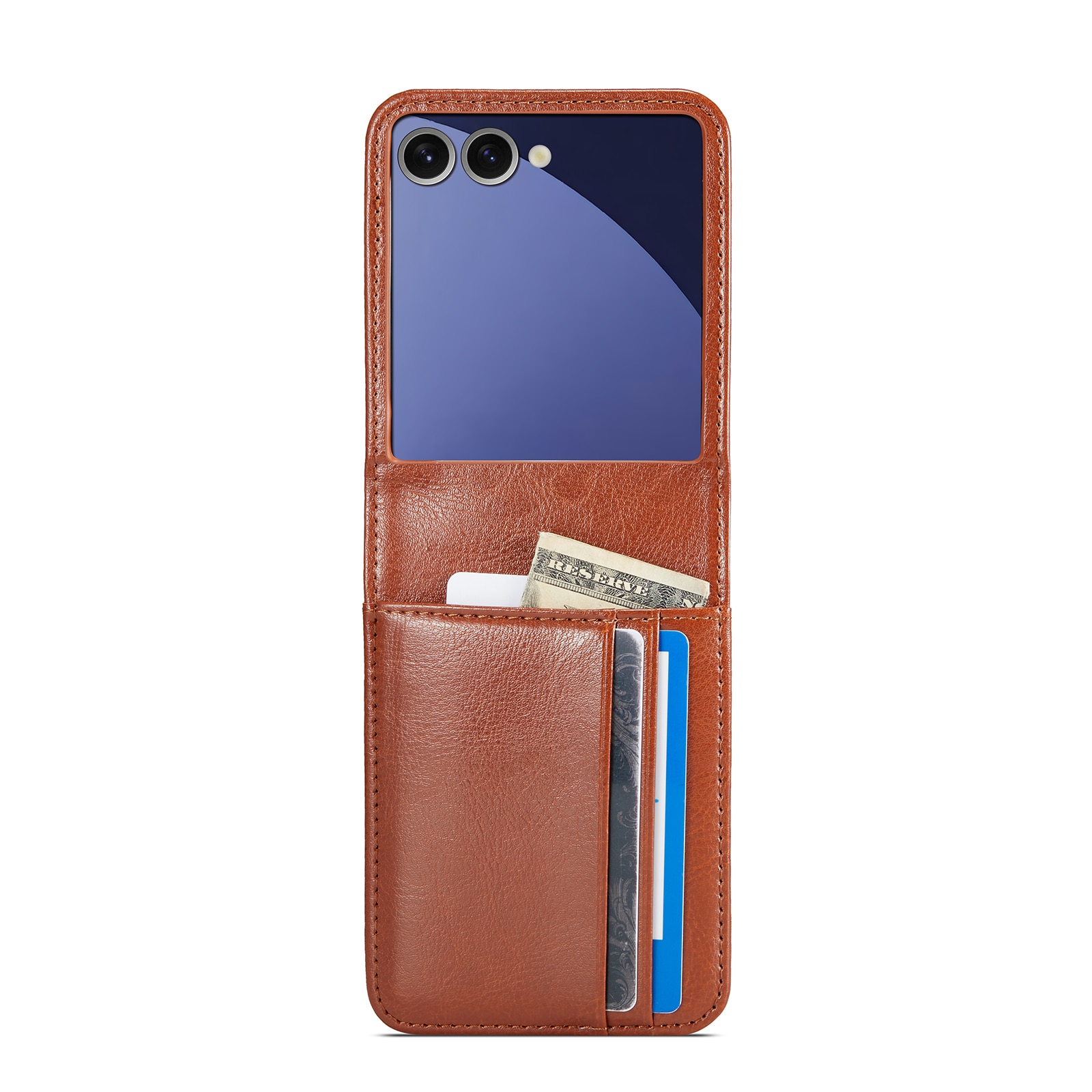Custodia a portafoglio in vera pelle Samsung Galaxy Z Flip 7, Cognac
