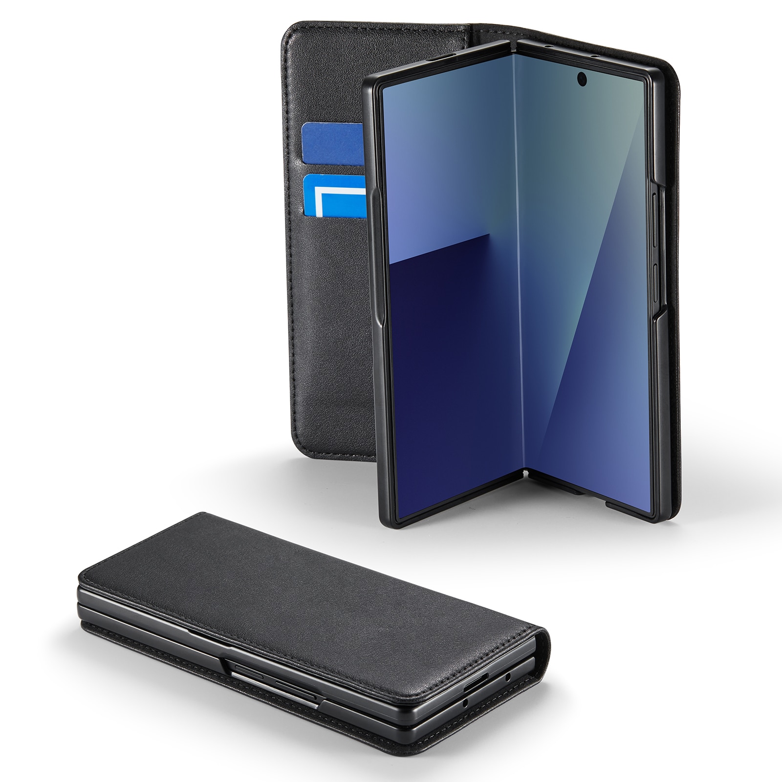 Custodia a portafoglio in vera pelle Samsung Galaxy Z Fold 7, Nero