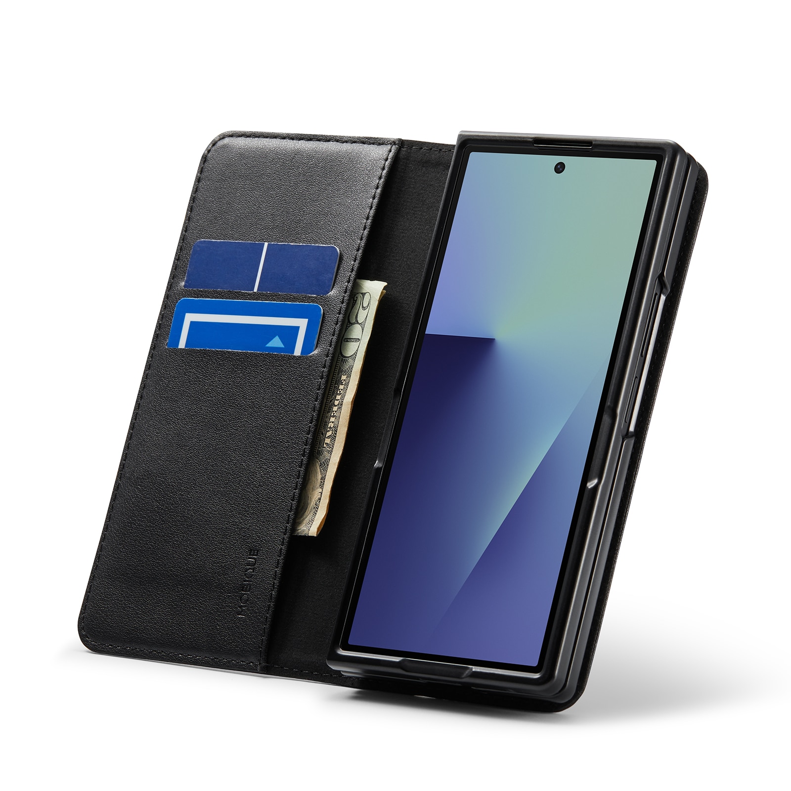 Custodia a portafoglio in vera pelle Samsung Galaxy Z Fold 7, Nero