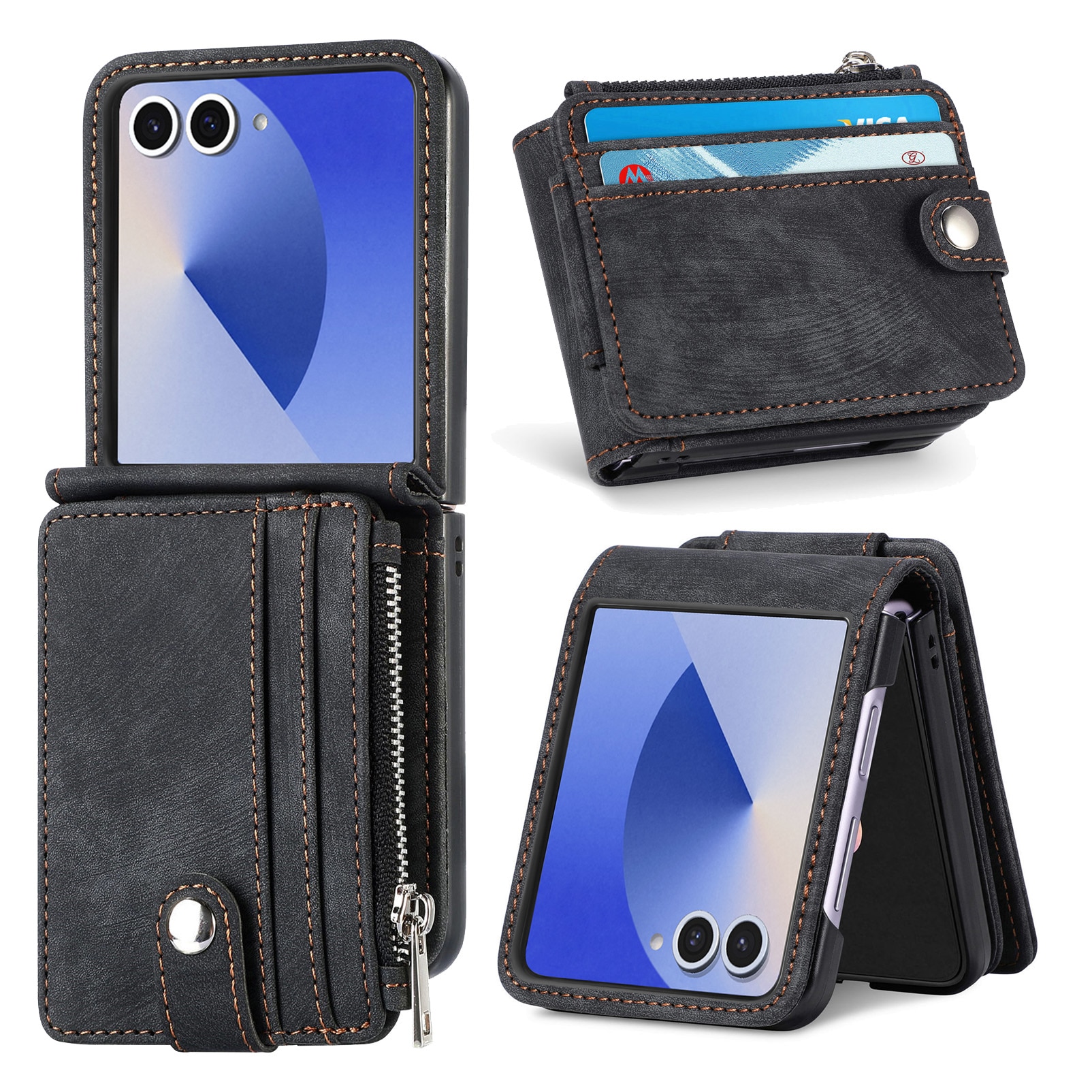 Cover portafoglio Zipper Multi-Slot Samsung Galaxy Z Flip 7, Nero