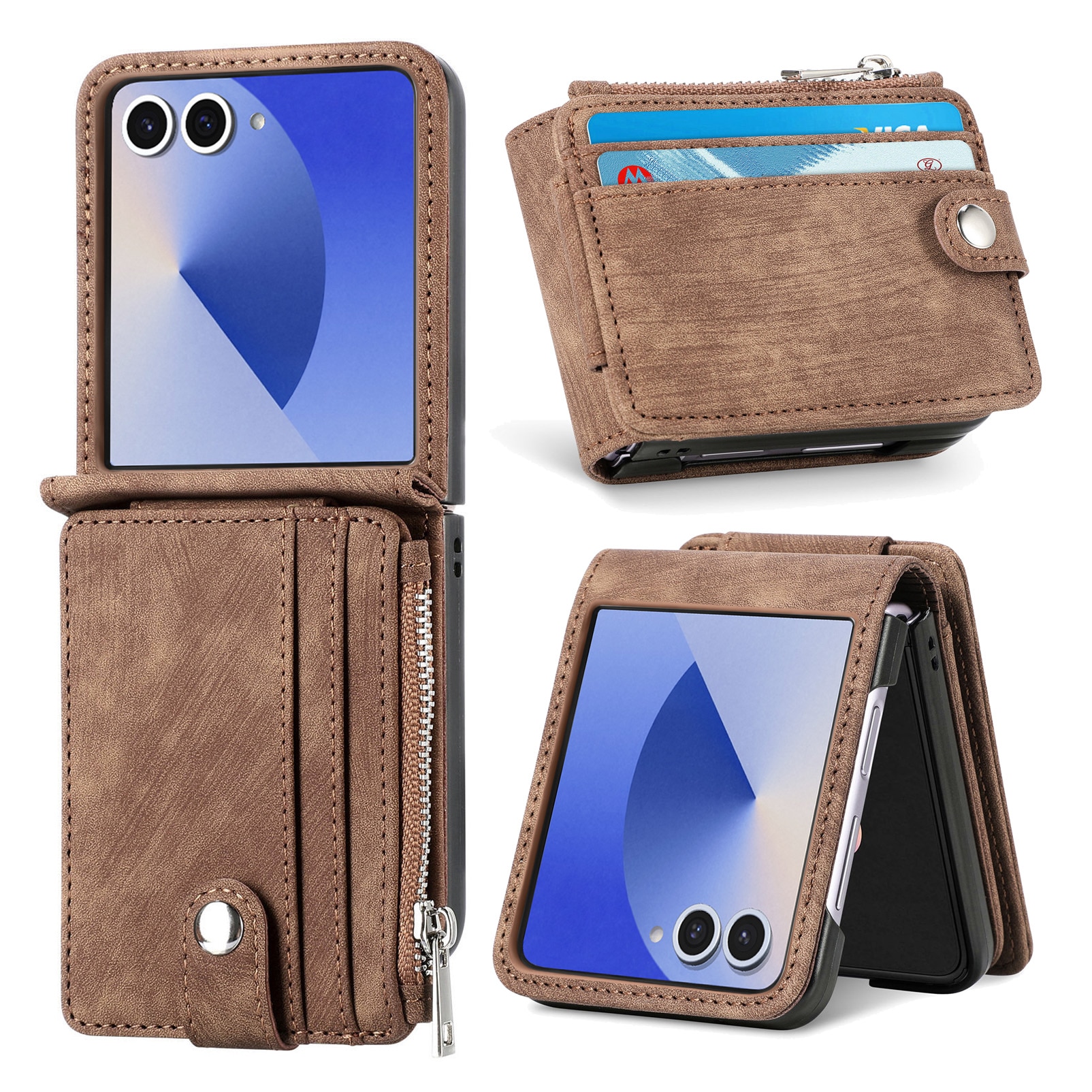 Cover portafoglio Zipper Multi-Slot Samsung Galaxy Z Flip 7, Marrone