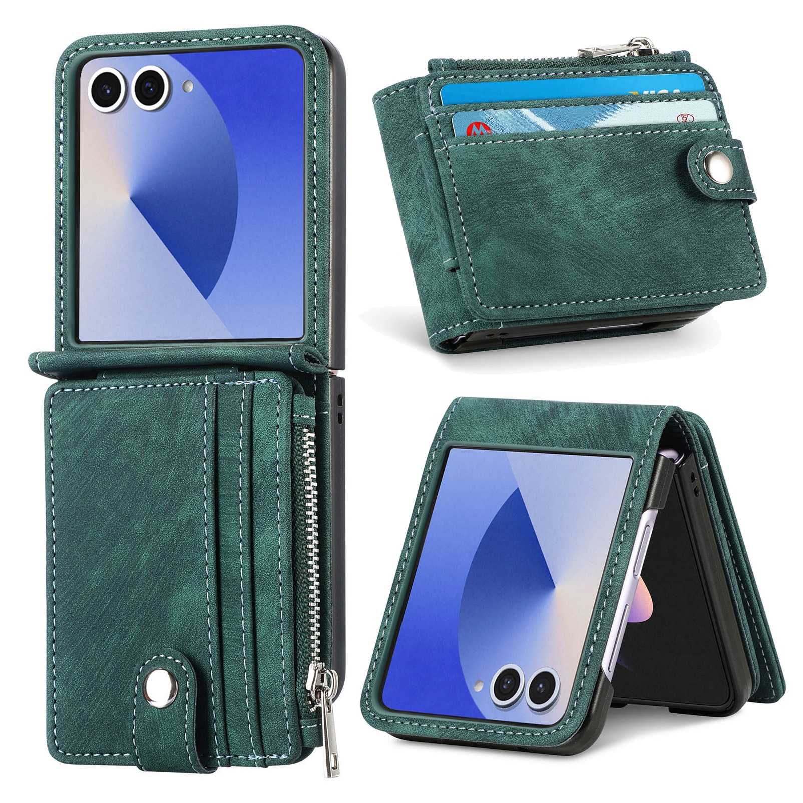 Cover portafoglio Zipper Multi-Slot Samsung Galaxy Z Flip 7, Verde