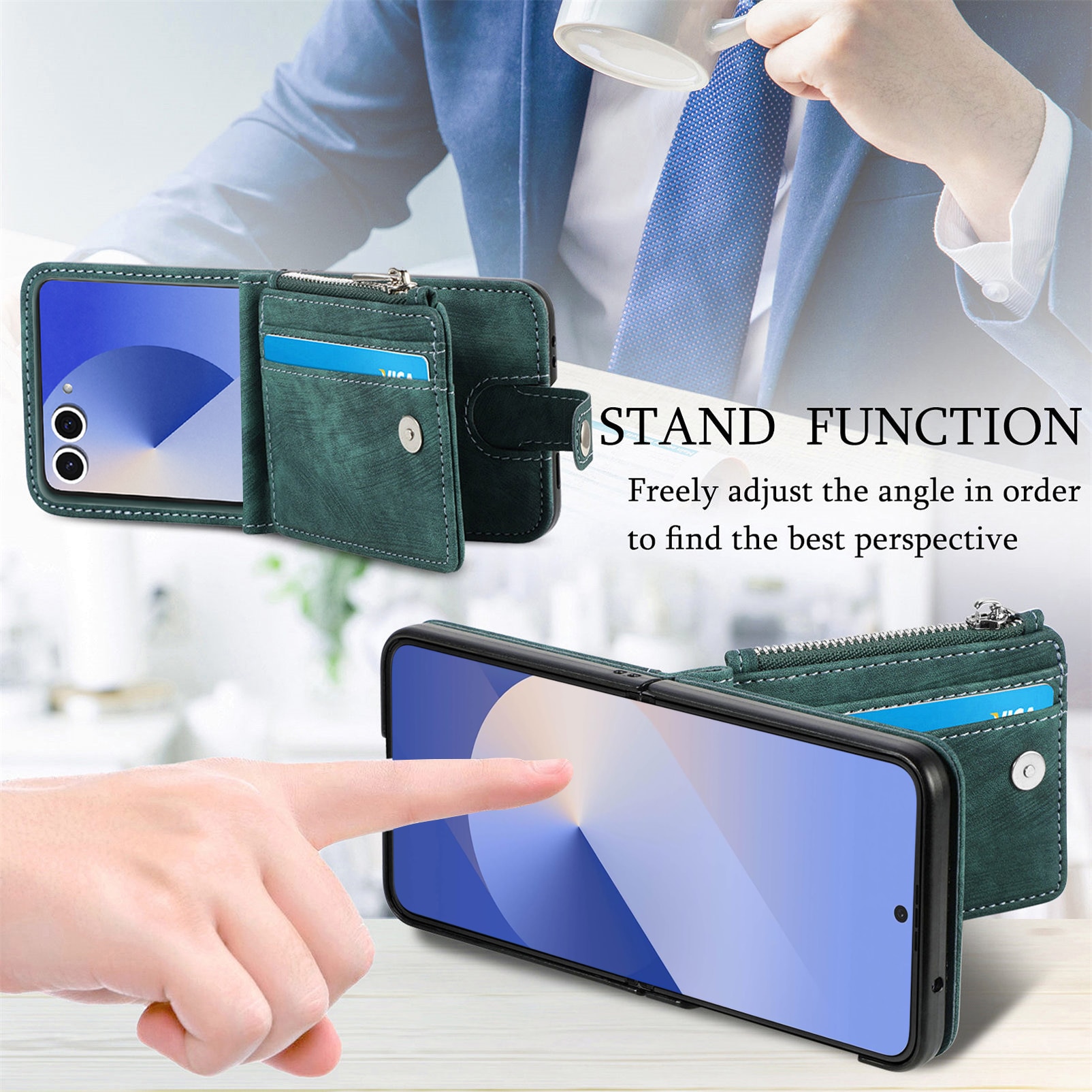 Cover portafoglio Zipper Multi-Slot Samsung Galaxy Z Flip 7, Verde