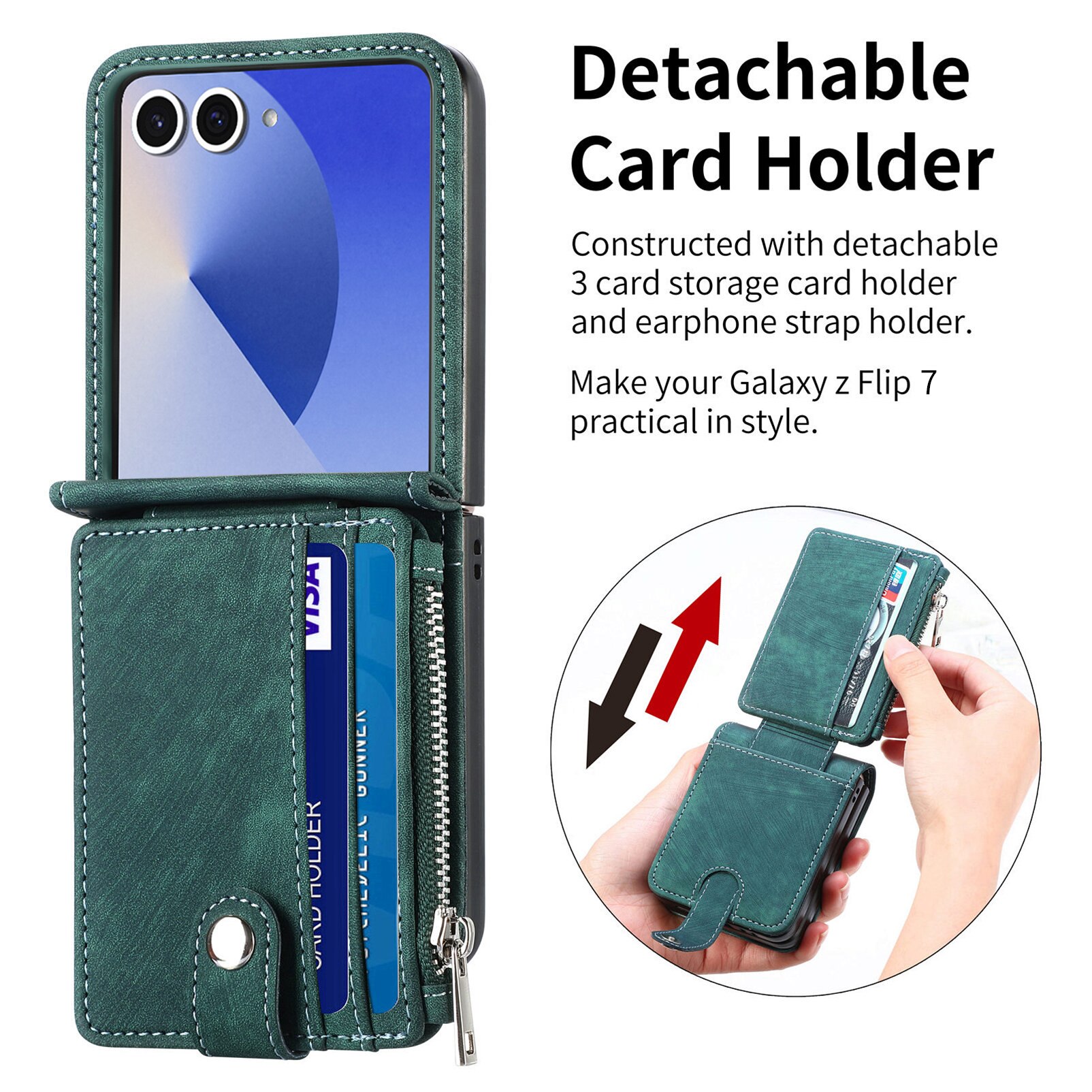 Cover portafoglio Zipper Multi-Slot Samsung Galaxy Z Flip 7, Verde