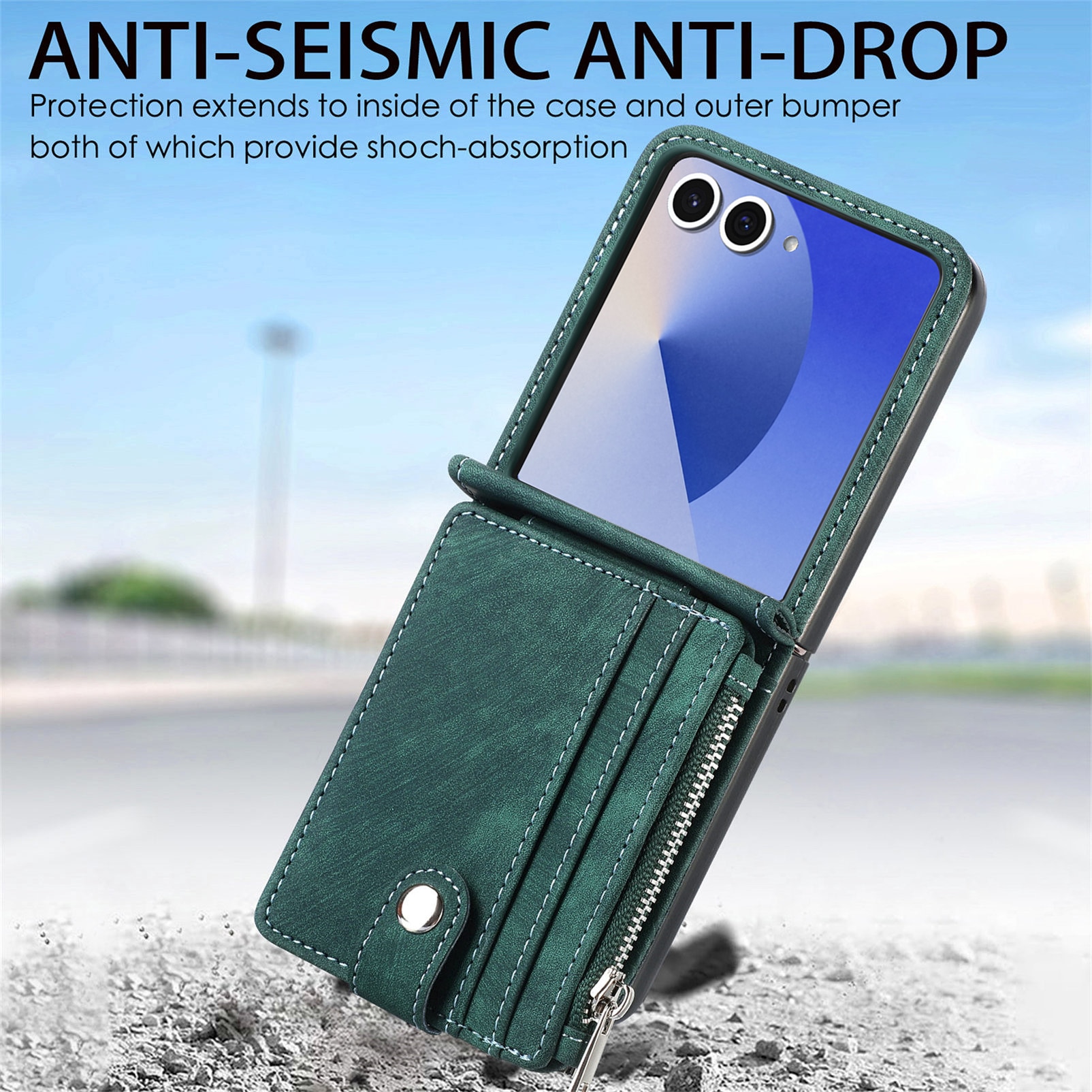 Cover portafoglio Zipper Multi-Slot Samsung Galaxy Z Flip 7, Verde