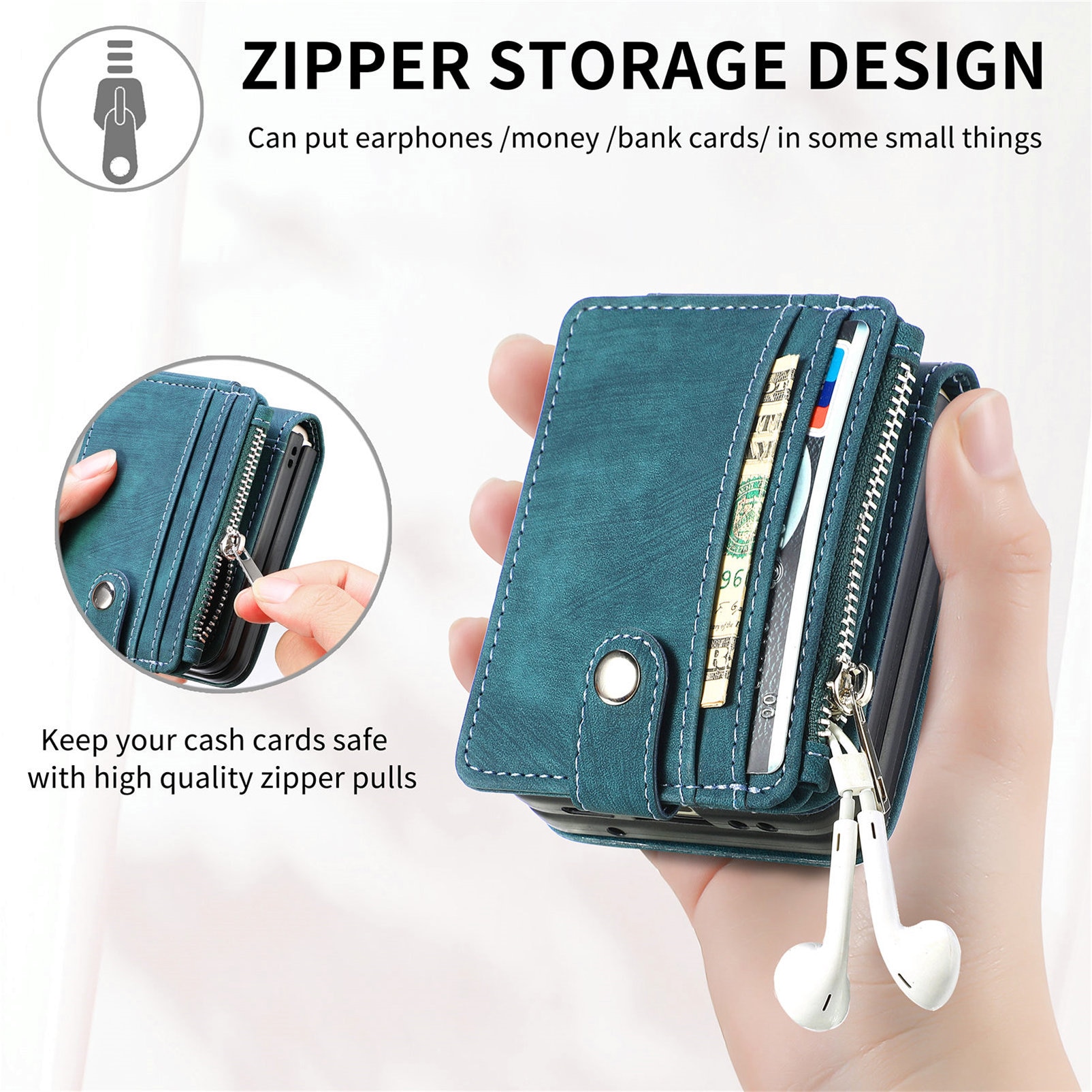 Cover portafoglio Zipper Multi-Slot Samsung Galaxy Z Flip 7, Verde