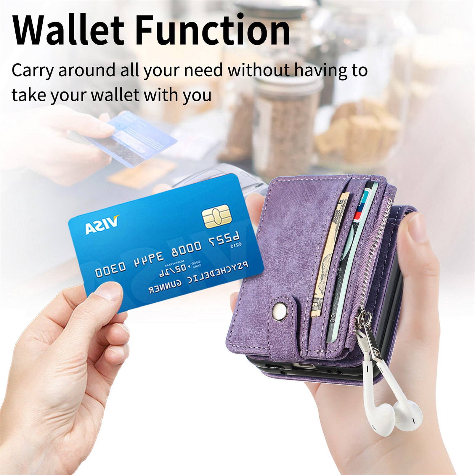 Cover portafoglio Zipper Multi-Slot Samsung Galaxy Z Flip 7, Viola