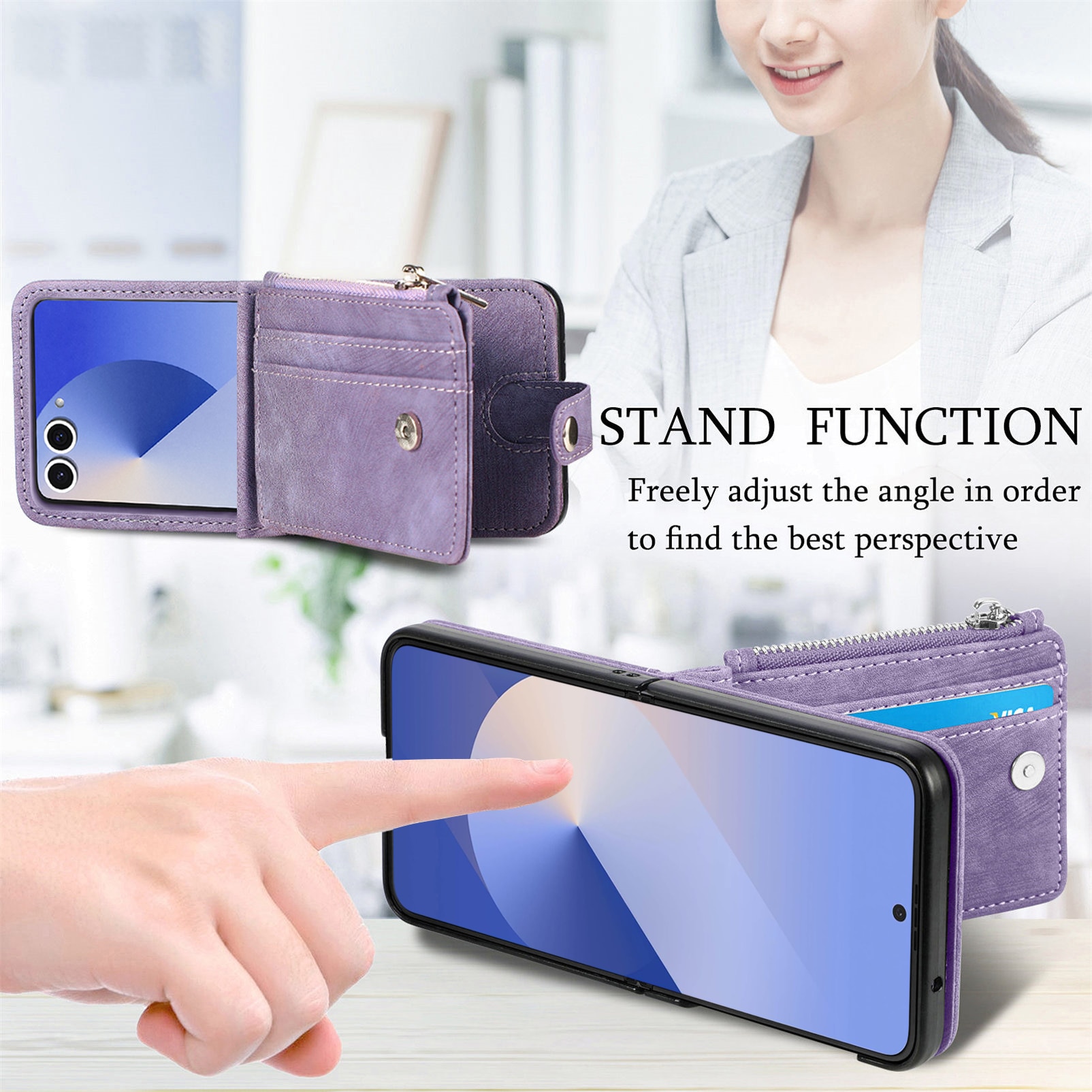 Cover portafoglio Zipper Multi-Slot Samsung Galaxy Z Flip 7, Viola