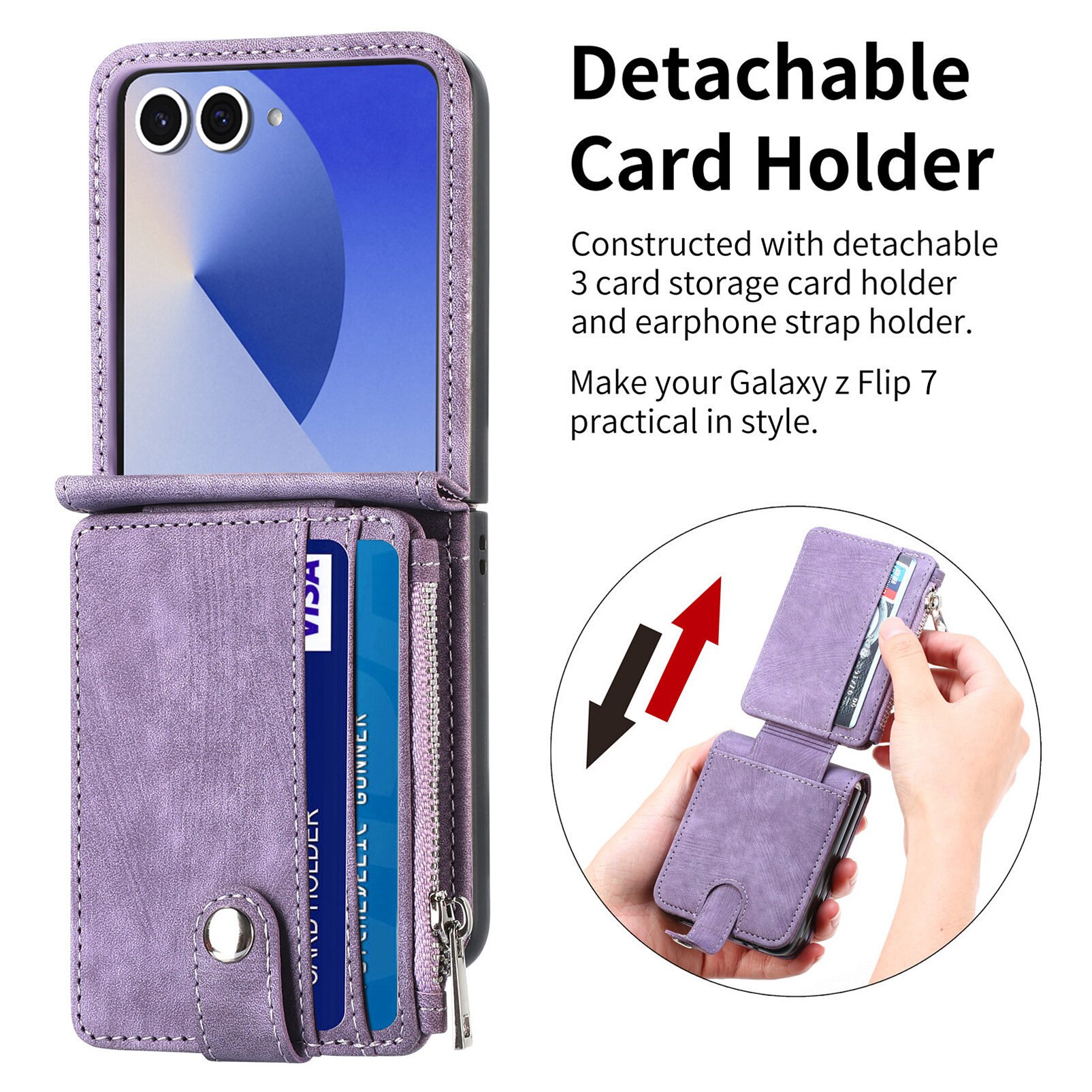 Cover portafoglio Zipper Multi-Slot Samsung Galaxy Z Flip 7, Viola