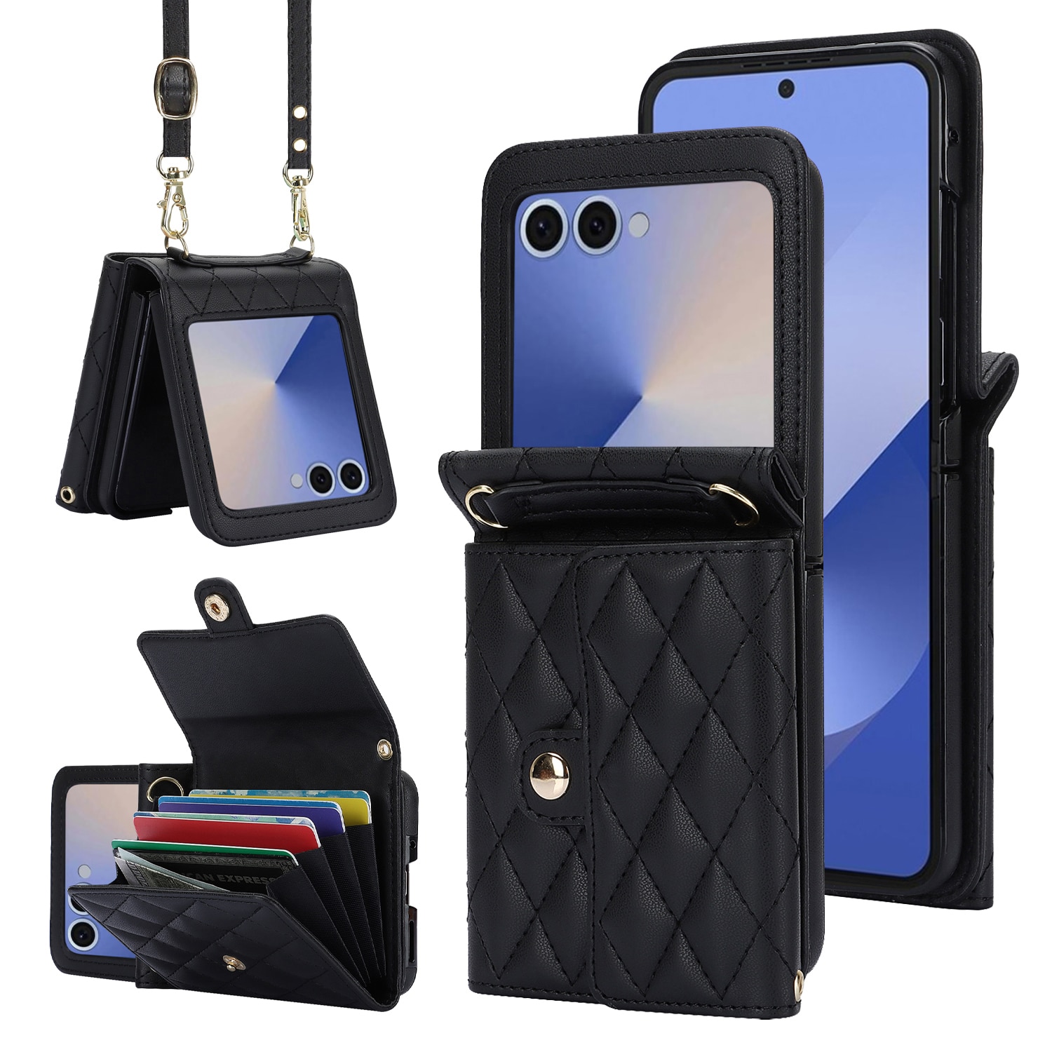 Borsa a portafoglio trapuntata anti-RFID Samsung Galaxy Z Flip 7 Nero