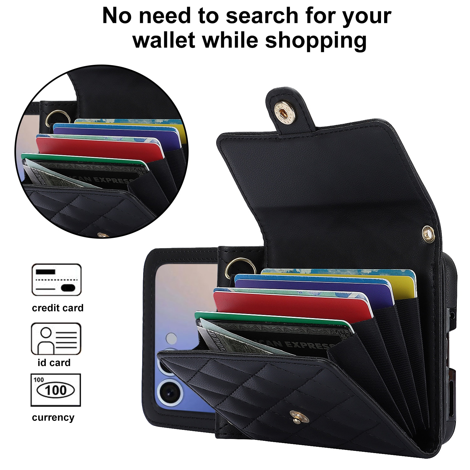 Borsa a portafoglio trapuntata anti-RFID Samsung Galaxy Z Flip 7 Nero