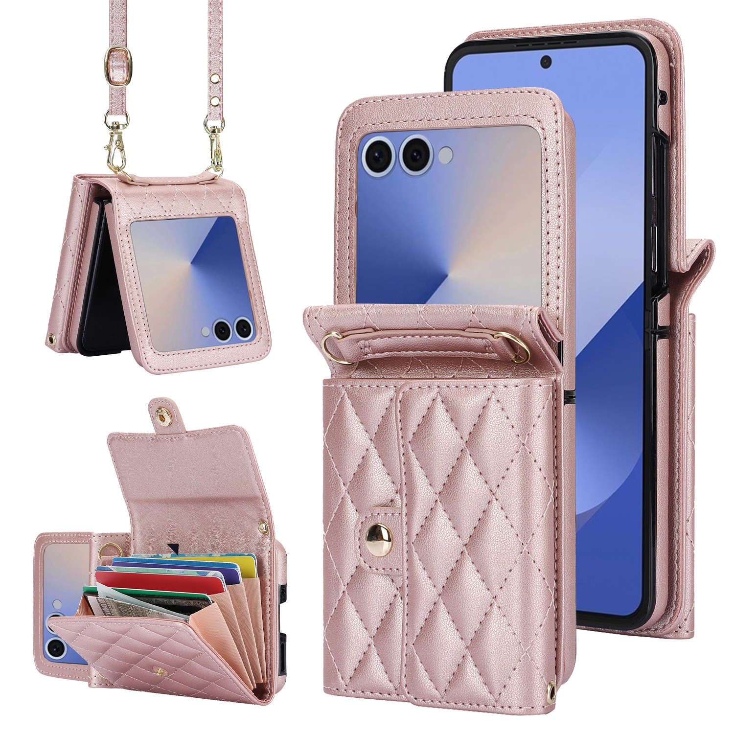 Borsa a portafoglio trapuntata anti-RFID Samsung Galaxy Z Flip 7 Oro rosa