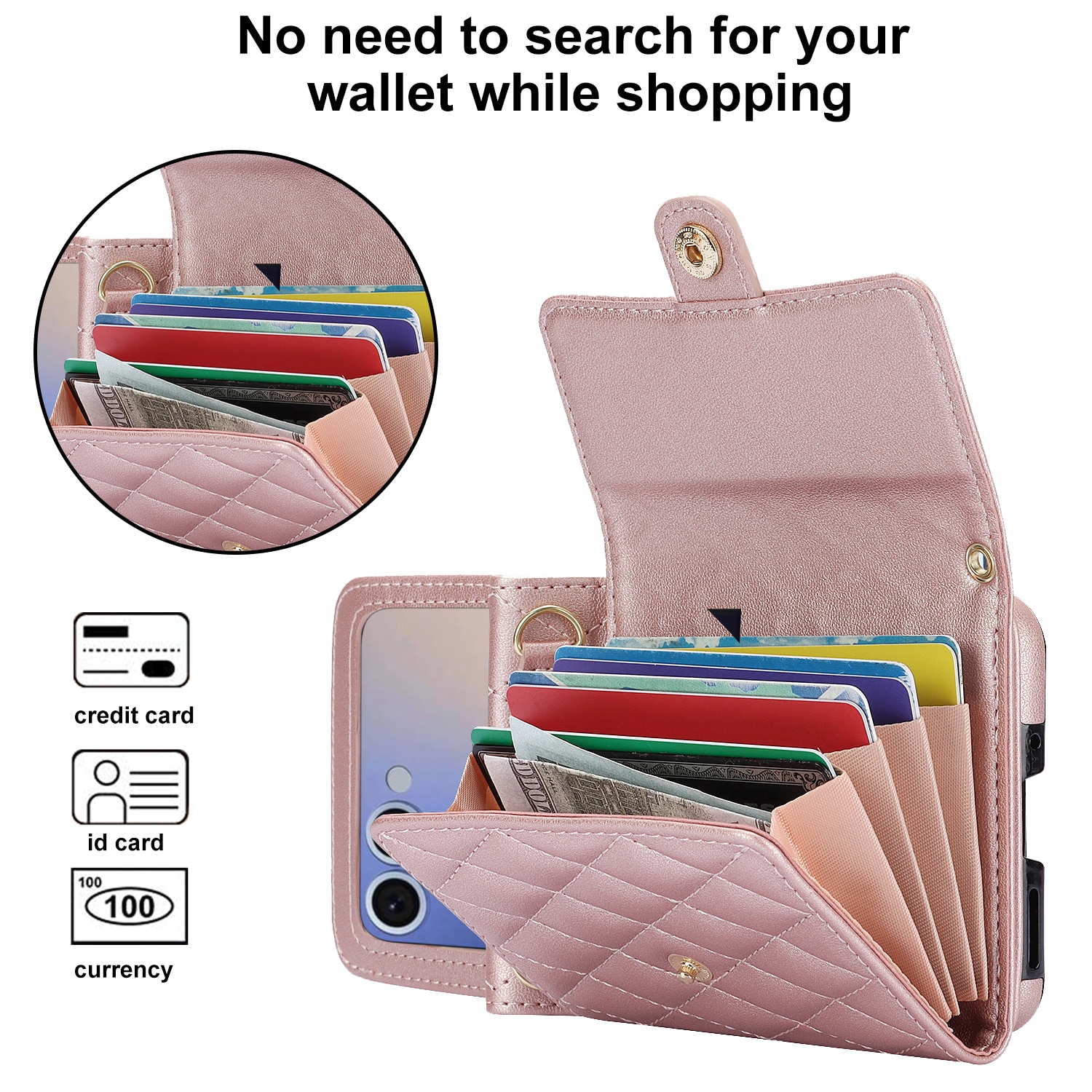 Borsa a portafoglio trapuntata anti-RFID Samsung Galaxy Z Flip 7 Oro rosa