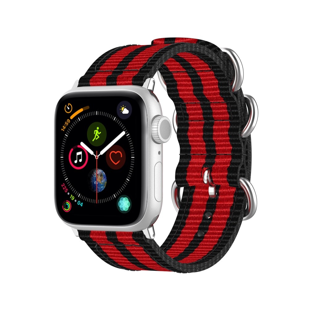 Cinturino in tessuto militare Apple Watch 44mm nero/rosso