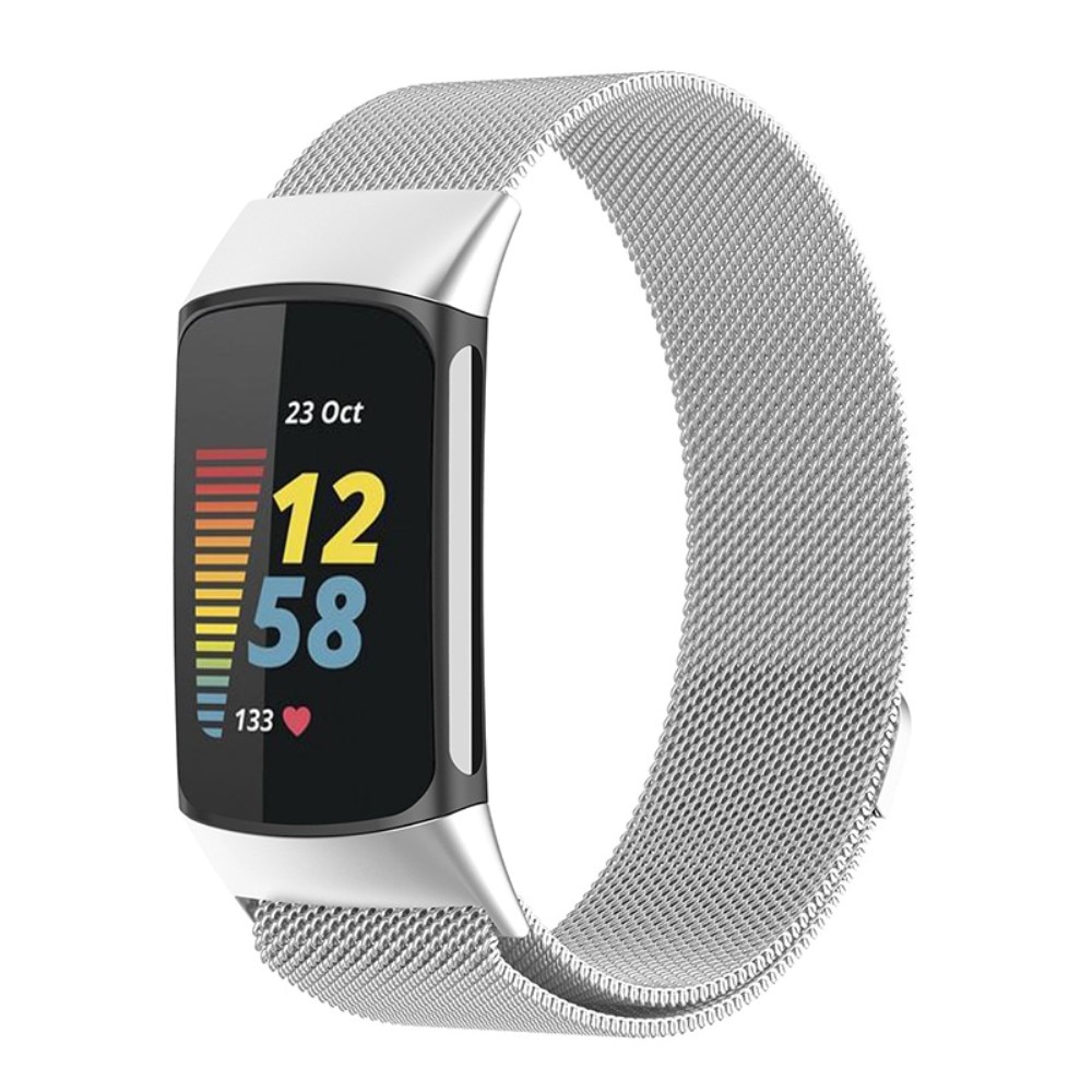 Cinturino in maglia milanese per Fitbit Charge 6, d'argento