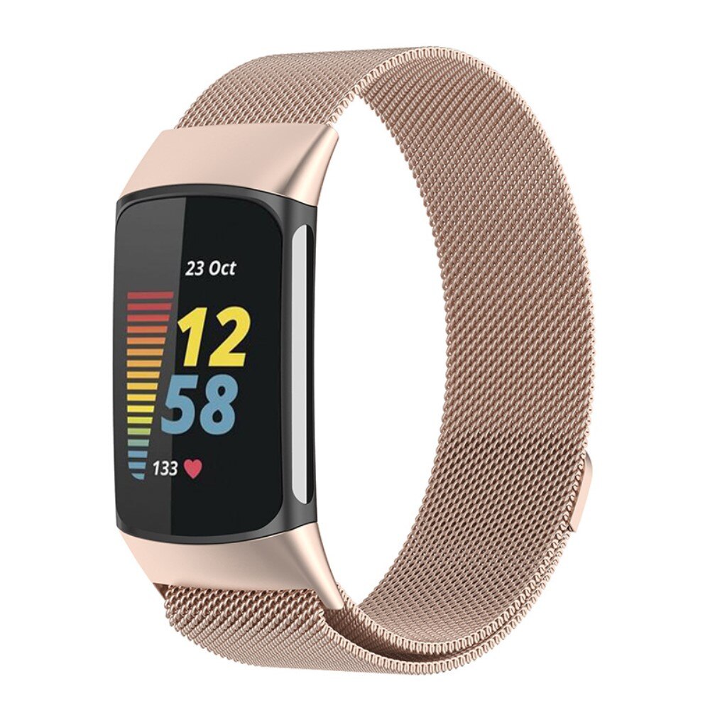 Cinturino in maglia milanese per Fitbit Charge 6, oro rosa