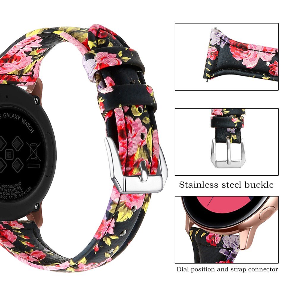 Cinturino sottile in pelle Samsung Galaxy Watch 42mm Fiori neri