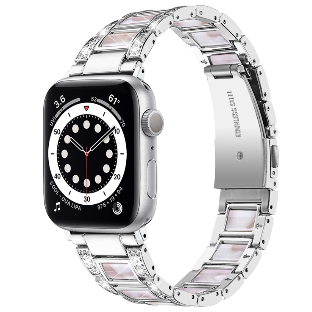 Cinturino di diamanti Apple Watch 38mm Silver Pearl