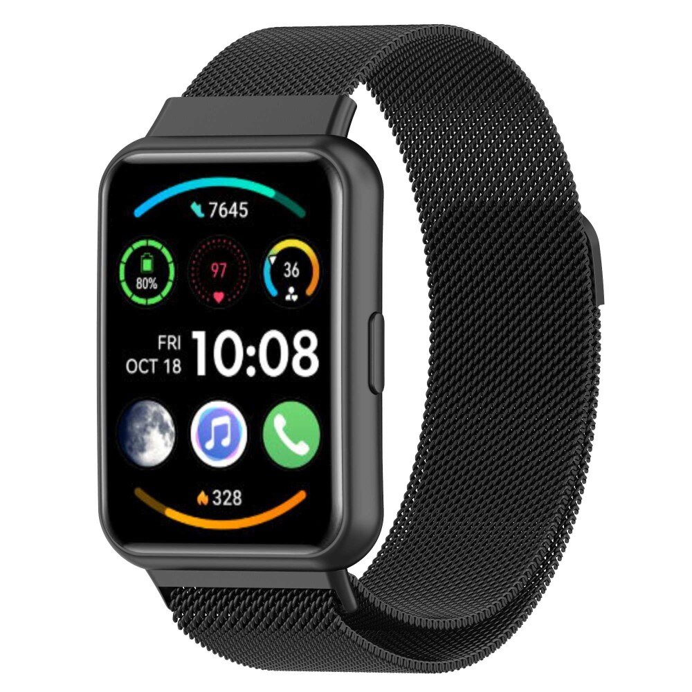 Cinturino in maglia milanese per Huawei Watch Fit 2, Nero