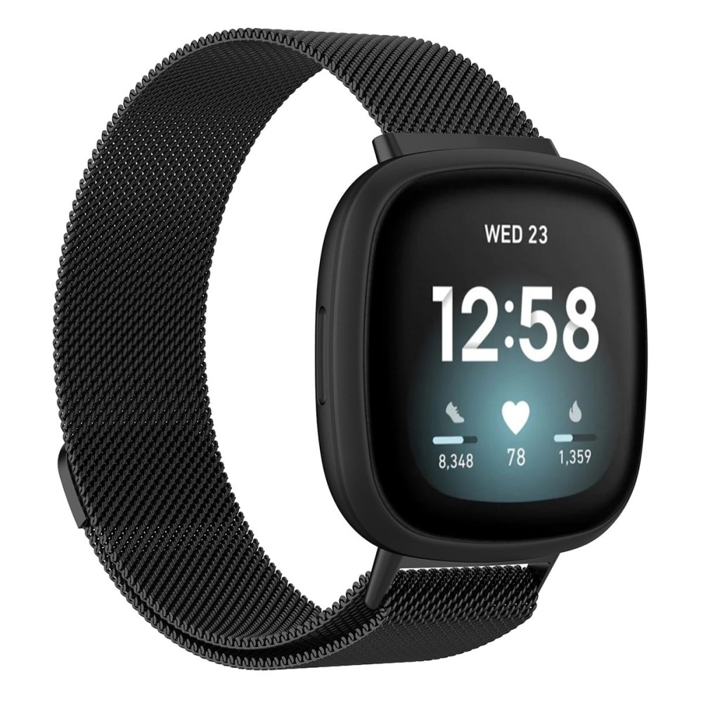 Cinturino in maglia milanese per Fitbit Versa 3/Sense, nero