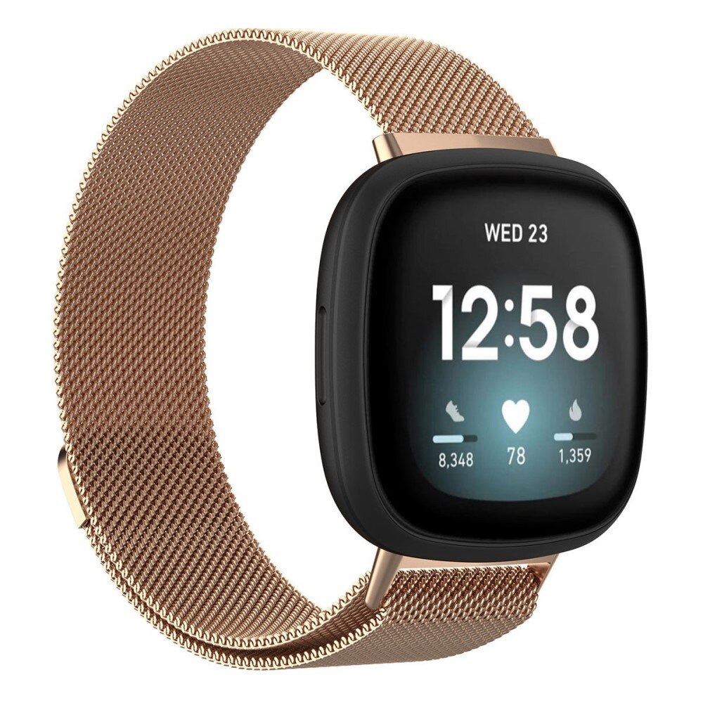 Cinturino in maglia milanese per Fitbit Versa 4, oro rosa