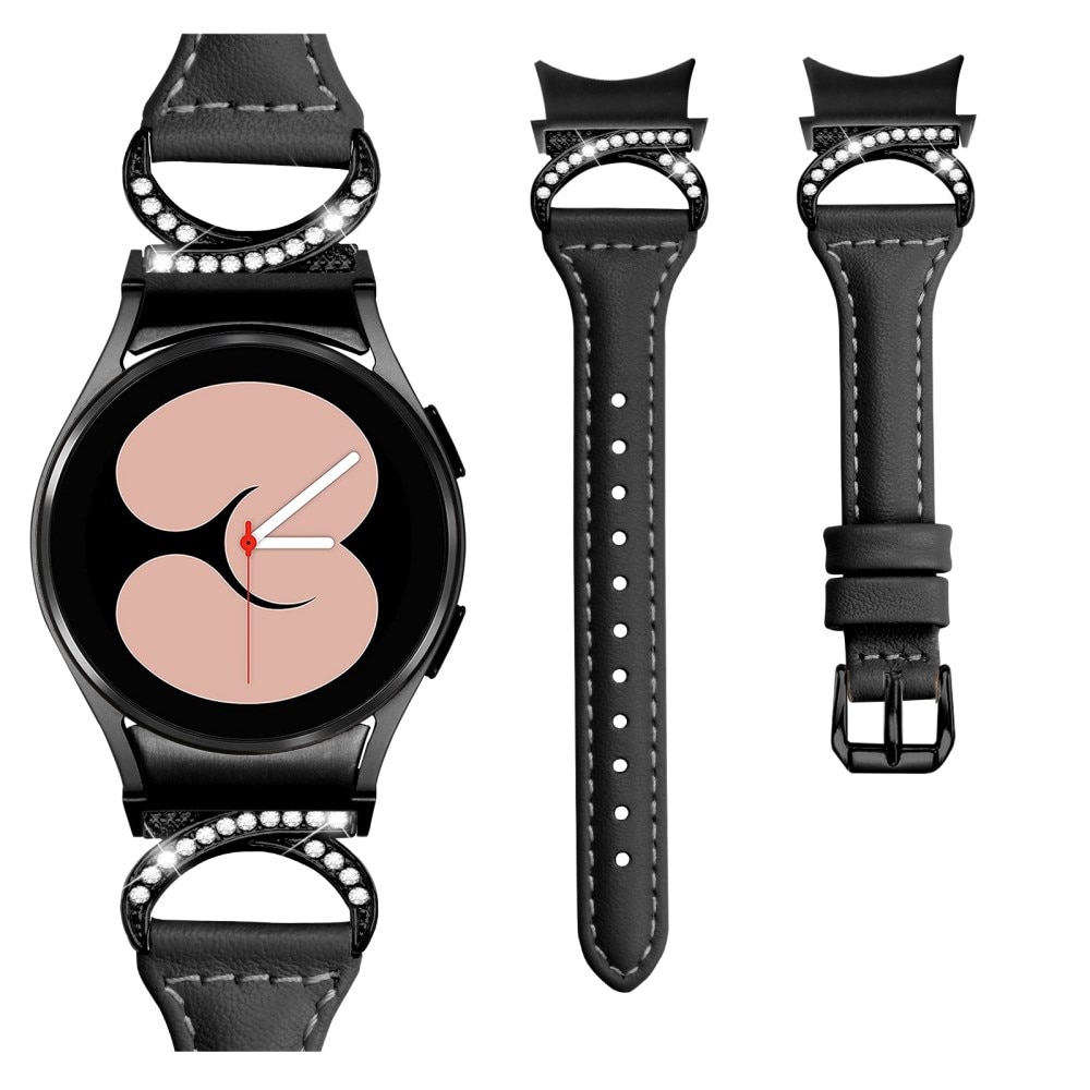 Cinturino in pelle Full fit Rhinestone Samsung Galaxy Watch 4 44mm nero
