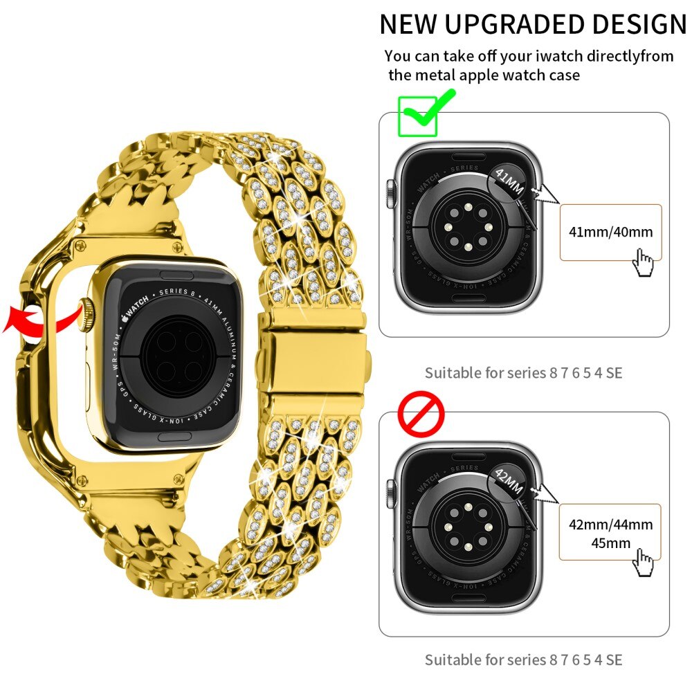 Cinturino in metallo con cover Rhinestone per Apple Watch 41mm Series 8, oro