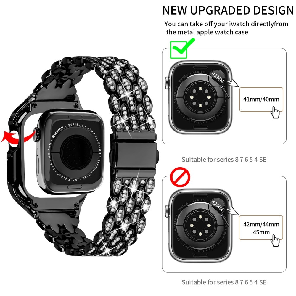 Cinturino in metallo con cover Rhinestone per Apple Watch 41mm Series 9, nero