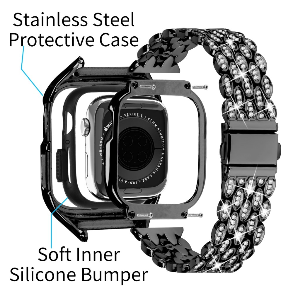 Cinturino in metallo con cover Rhinestone per Apple Watch 41mm Series 8, nero