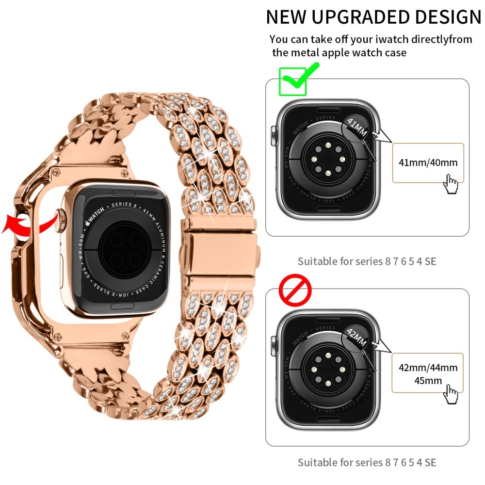 Cinturino in metallo con cover Rhinestone per Apple Watch 41mm Series 9, oro rosa