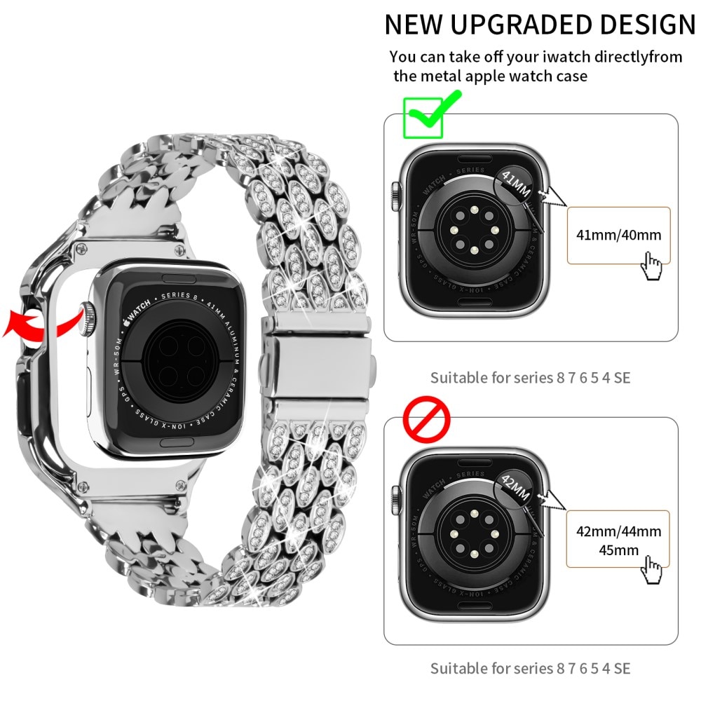 Cinturino in metallo con cover Rhinestone per Apple Watch 41mm Series 9, d'argento