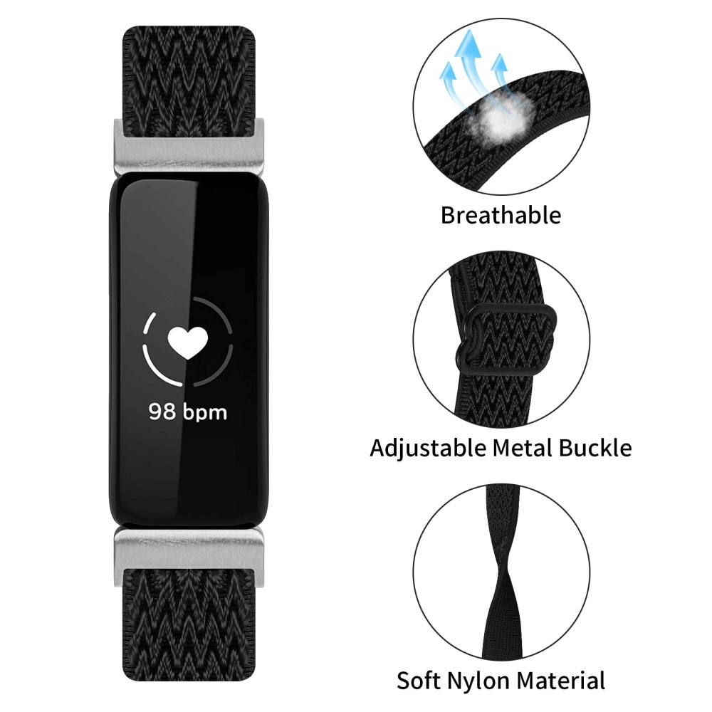 Cinturino intrecciato elastico in nylon per Fitbit Inspire 3, nero