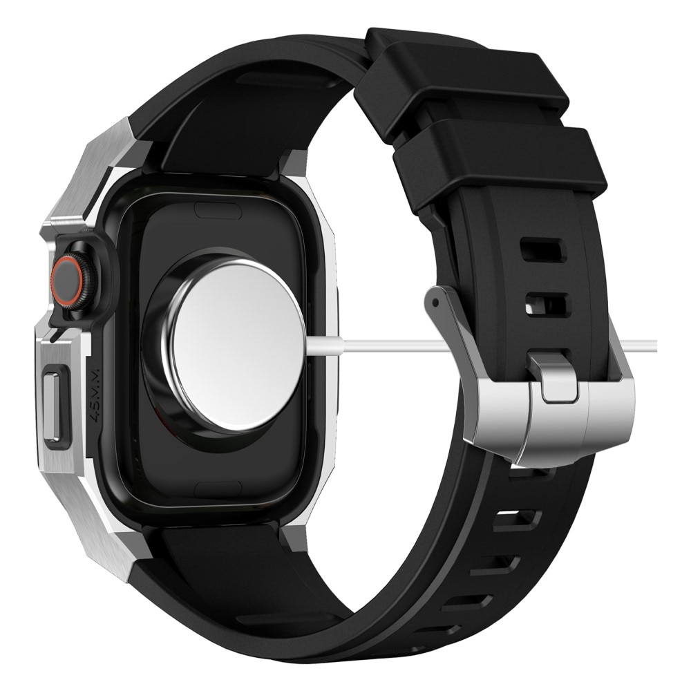 Cinturino con cover in acciaio inossidabile Apple Watch 45mm Series 9 d'argento/nero