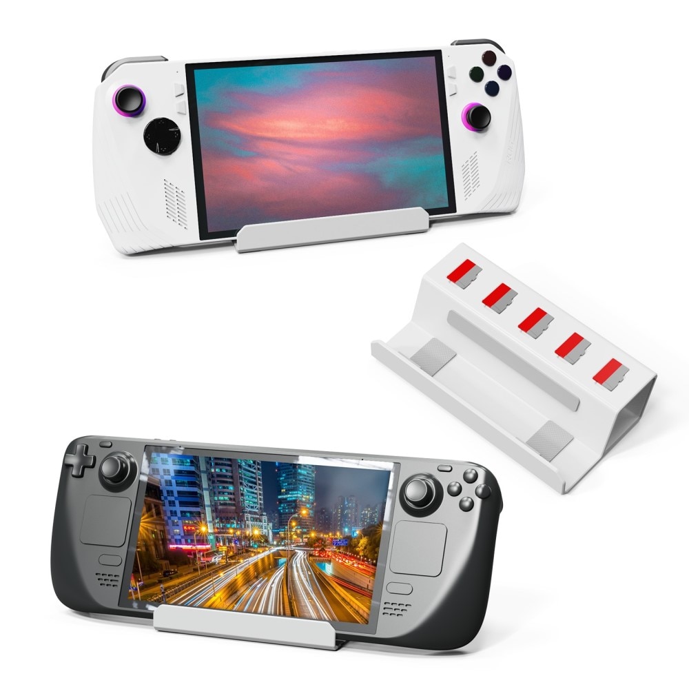 Supporto da tavolo con porta carte per Nintendo Switch, bianco