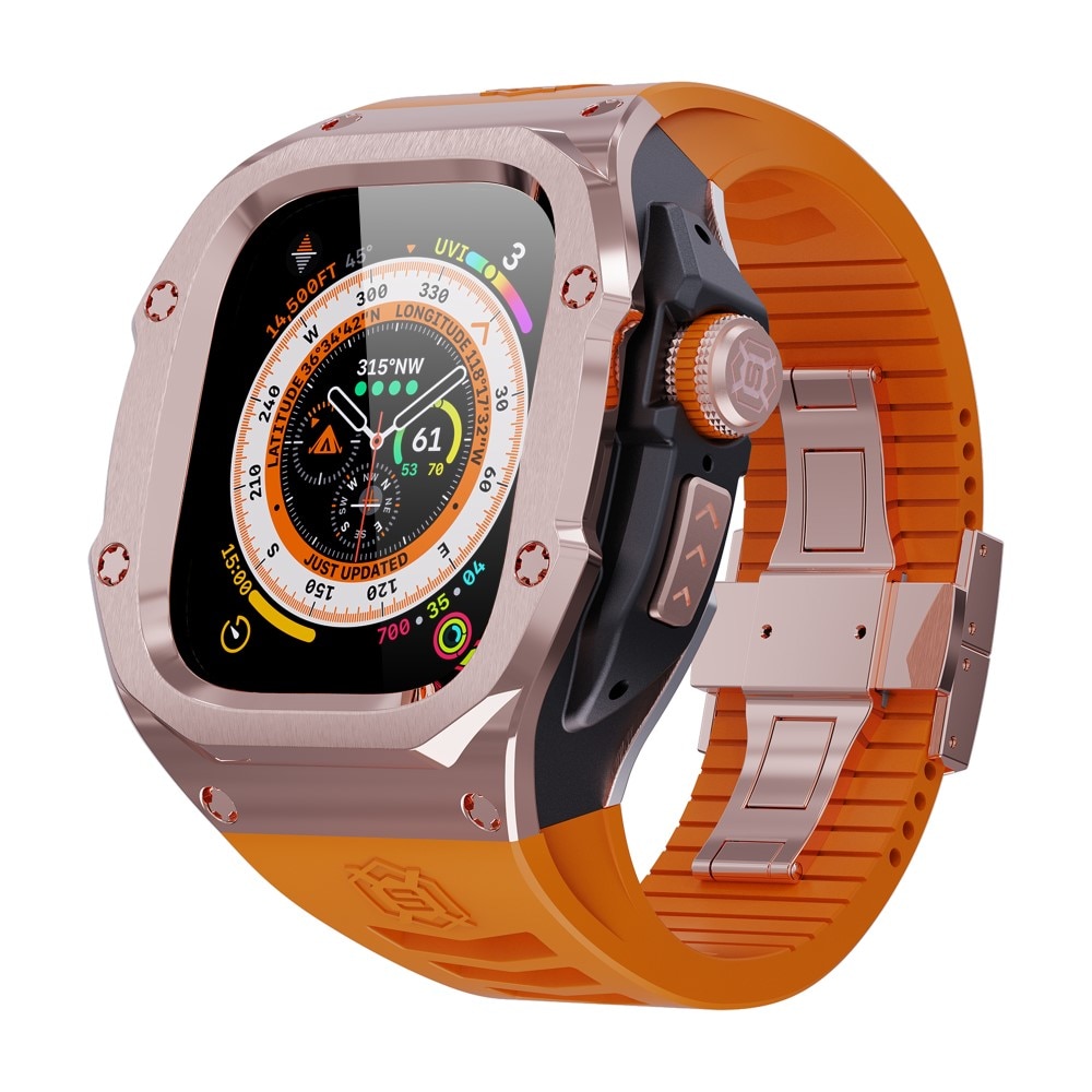 High Brushed Metal Cover con Cinturino Apple Watch Ultra 49mm, Rose/Orange