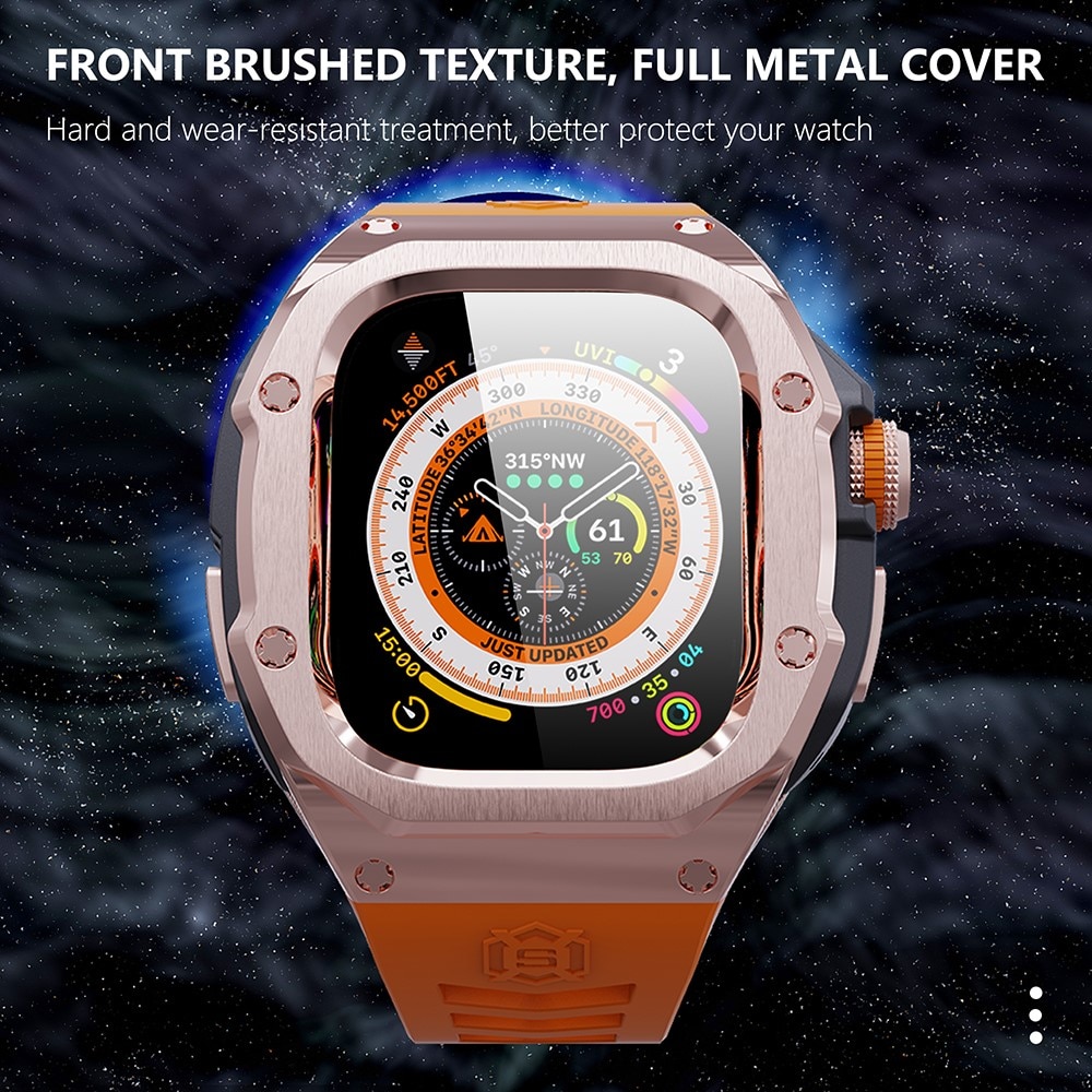High Brushed Metal Cover con Cinturino Apple Watch Ultra 49mm, Rose/Orange