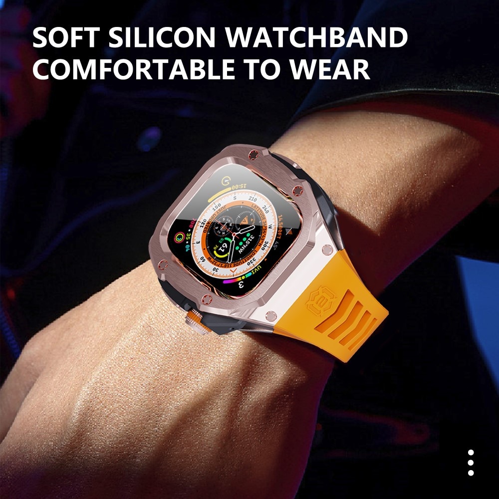 High Brushed Metal Cover con Cinturino Apple Watch Ultra 49mm, Rose/Orange