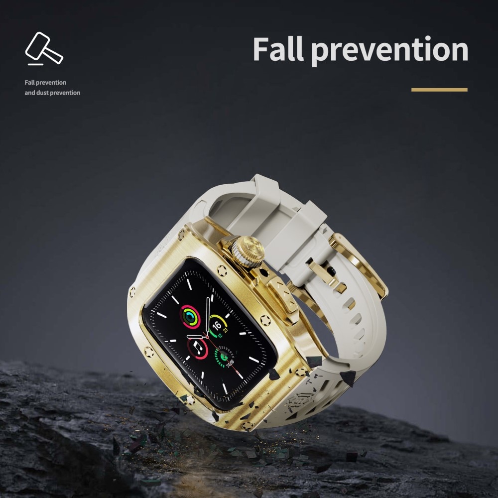 High Brushed Metal Cover con Cinturino Apple Watch 45mm Series 7, Gold/White