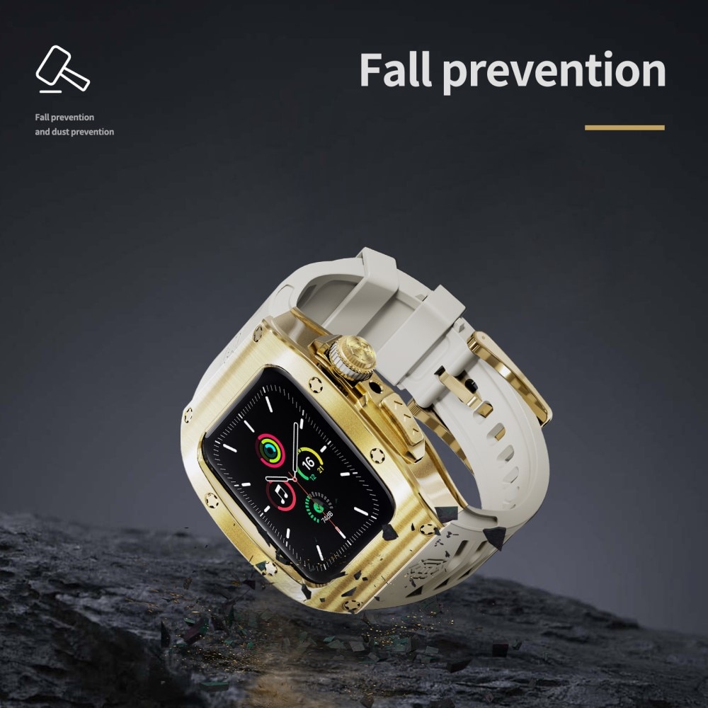 High Brushed Metal Cover con Cinturino Apple Watch 44mm, Gold/White