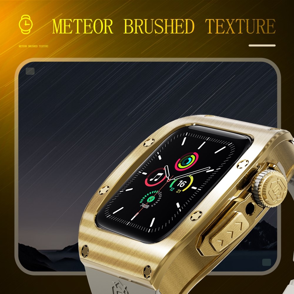 High Brushed Metal Cover con Cinturino Apple Watch 45mm Series 8, Gold/White