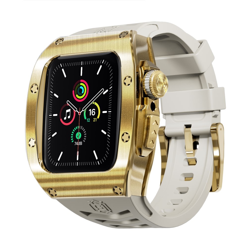 High Brushed Metal Cover con Cinturino Apple Watch 44mm, Gold/White