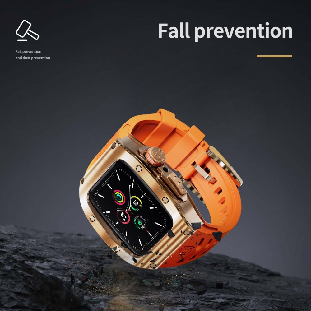 High Brushed Metal Cover con Cinturino Apple Watch SE 44mm, Rose/Orange