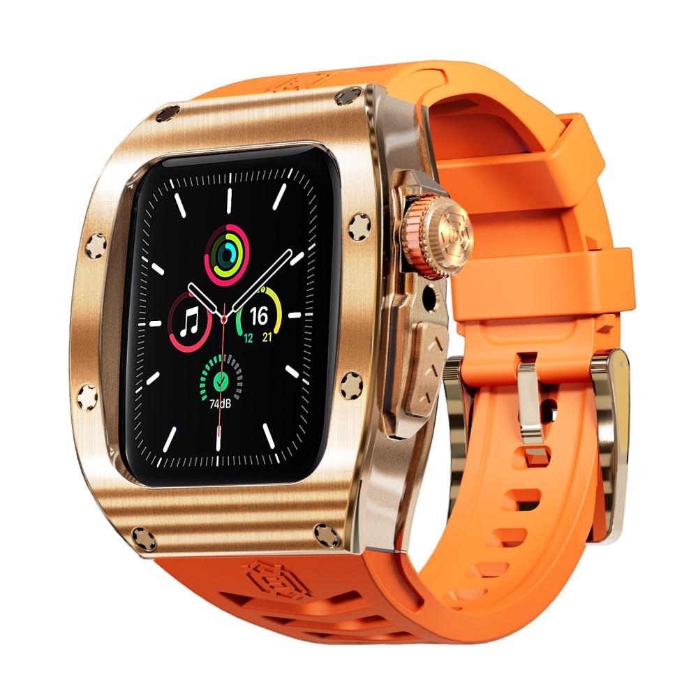 High Brushed Metal Cover con Cinturino Apple Watch 45mm Series 7, Rose/Orange